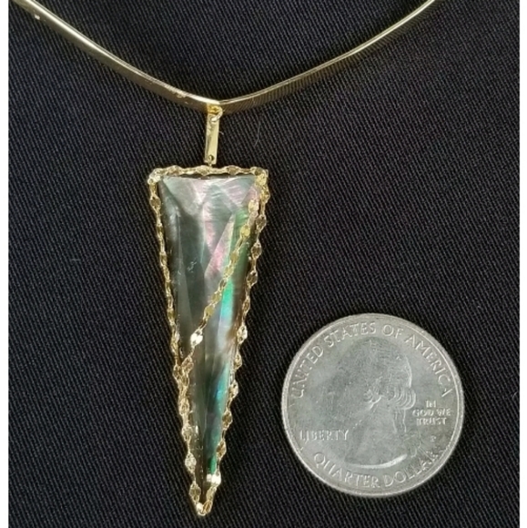 14k Yellow Gold Mother Of Pearl Quartz  Necklace - Picture 4 of 12